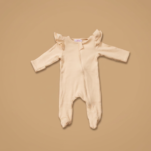 The Little Royals Beige Ribbed Cotton Baby Onesie Set