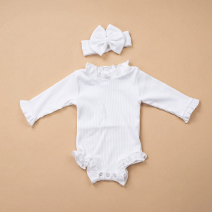 The Sienna Ruffle Cotton Bodysuit Set - White