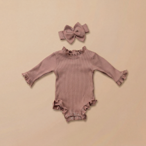 The Sienna Ruffle Cotton Bodysuit Set - Chocolate